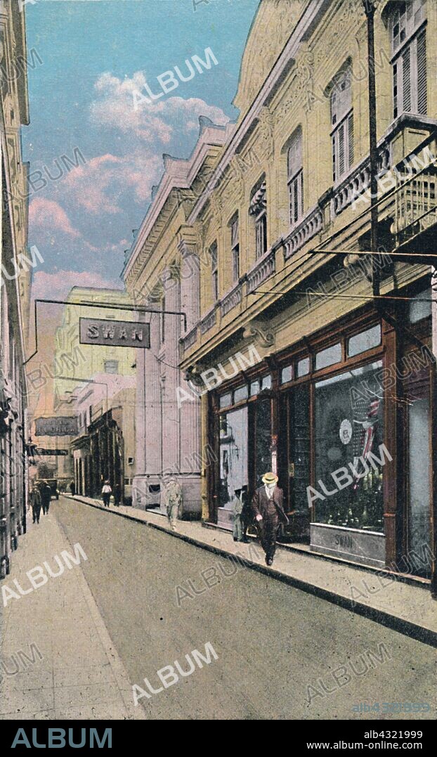 'Obispo Street, Havana, Cuba', c1910. Shopping street in Havana, the longest boulevard in the city. Postcard.