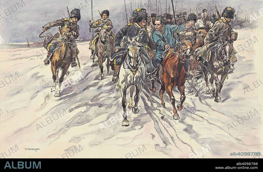 NIKOLAI SEMYONOVICH SAMOKISH. The Russo-Japanese War: a detachment of Baikal Cossacks.