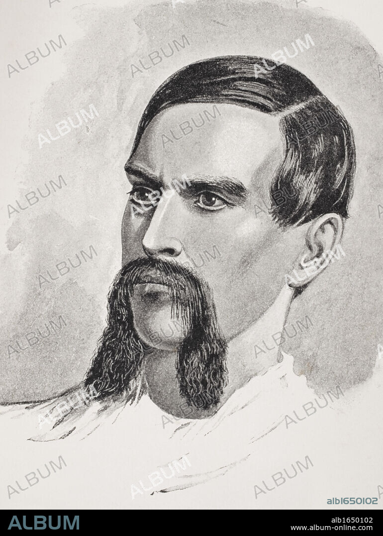 Sir Richard Francis Burton, 1821-1890 British explorer, translator, writer, soldier, orientalist, ethnologist, linguist, poet, hypnotist, fencer and diplomat. Portrait presented to him with his wifes portrait as a wedding gift by Louis Desanges. From the book The Life of Captain Sir Richard Burton, volume I, by his wife Isabel Burton, published 1893.