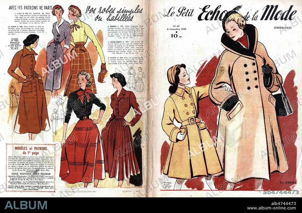 Magazine feminin proposant des patrons de couture Le PETIT ECHO DE LA MODE. Novembre 1949. Annees 40 50. 1950 . Credit COllection privee/KHARBINE TAPABOR.