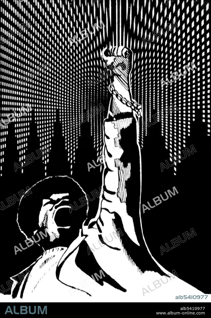 Poster showing Black Panther with fist raised and chain on wrist. The Black Panther Party was a revolutionary black nationalist and socialist organization founded by Bobby Seale and Huey Newton in 1966. The party was active in the United States from 1966-82, with international chapters operating in the United Kingdom in the early 1970s, and in Algeria from 1969-72. Black Panther Party membership reached a peak in 1970, with offices in 68 cities and thousands of members. In-fighting among Party leadership led to expulsions and defections that decimated the membership. Yanker Poster Collection.