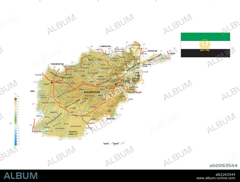 AFGANISTAN. Mapa físico y político de Afganistán.