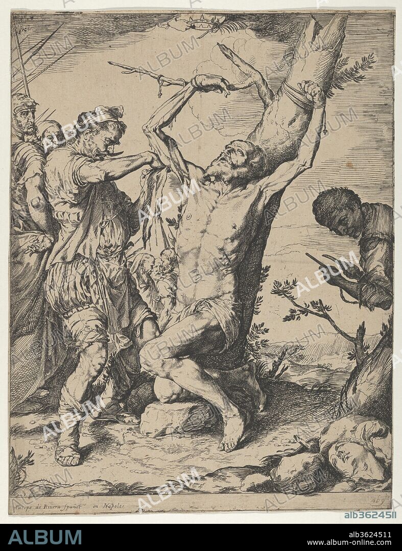 The Martyrdom of Saint Bartholomew. Artist: After Jusepe de Ribera (called Lo Spagnoletto) (Spanish, Játiva 1591-1652 Naples). Dimensions: Sheet: 11 13/16 × 9 1/8 in. (30 × 23.2 cm). Date: ca. 1625-1640.
