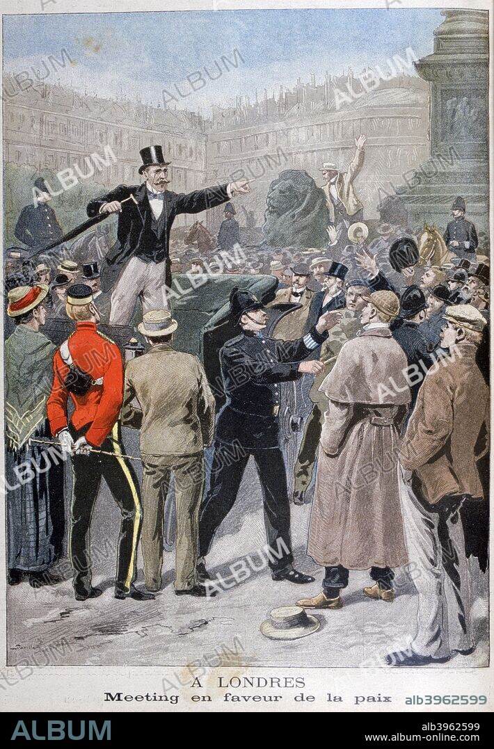 Meeting in favour of peace, London, 1899. The Second Boer War, 1899-1902. An illustration from Le Petit Journal, 8th October 1899.