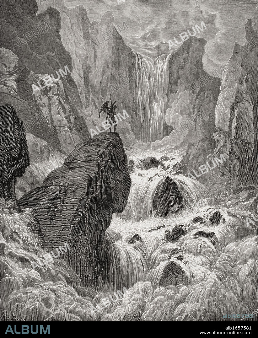 Illustration by Gustave Dore 1832-1883 French artist and illustrator for Paradise Lost by John Milton Book IX lines 74 and 75.