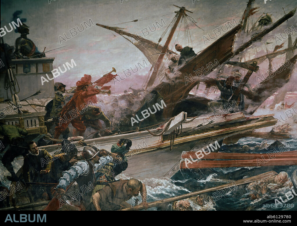 JUAN LUNA. BATALLA DE LEPANTO (7 DE OCTURE DE 1571) - ESCENA DE COMBATE - 1887 - L 3,50 x 5,50 - Nº INVENTARIO 16 - DETALLE (CONJ Nº 127307).