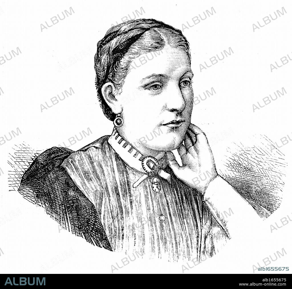 Florence Baker, Hungarian-born wife of English explorer and anti-slavery campaigner Samuel White Baker (1821-1893), who accompanied her husband on his African expeditions. Wood engraving Birmingham, March 1870.