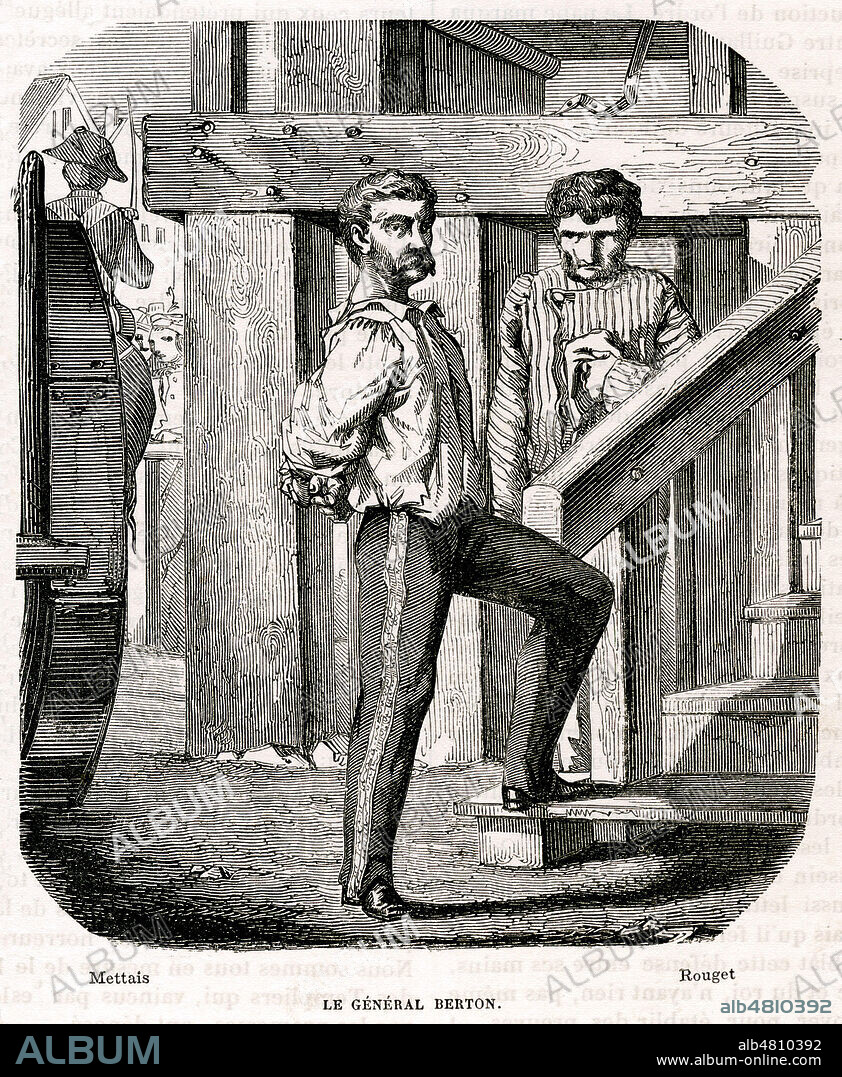 Mort du general Jean-Baptiste BERTON (1769-1822) apres sa conspiration bonapartiste a Touard et Saumur. Illustration de 1851 par Charles Joseph METTAIS (19 s.) pour Histoire des Martyrs de la Liberte par Alphonse ESQUIROS (1812-1876). Credit : Collection Jonas/Kharbine-Tapabor.