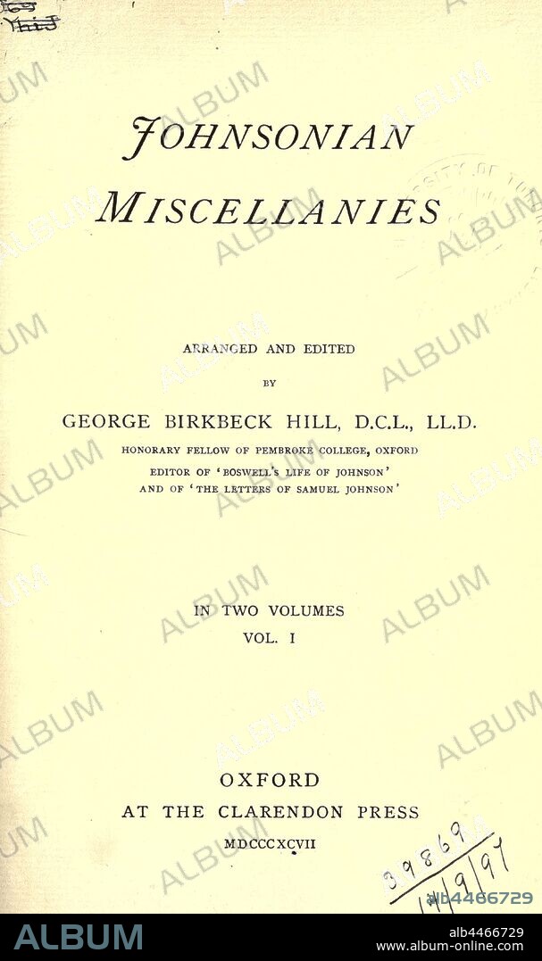 Johnsonian miscellanies : Hill, George Birkbeck Norman, 1835-1903.