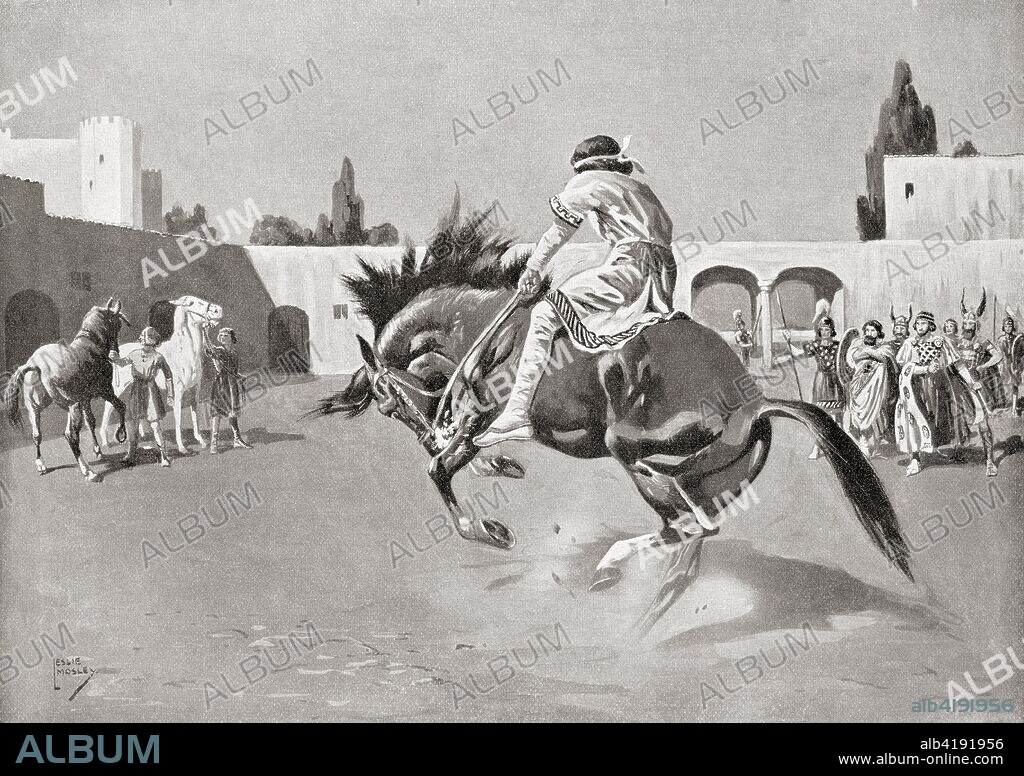 Basil I breaking a horse.  Basil I, called the Macedonian, 811 - 886. Byzantine Emperor, born a simple peasant, he rose in the Imperial court and usurped the throne from Emperor Michael III.  From Hutchinson's History of the Nations, published 1915.
