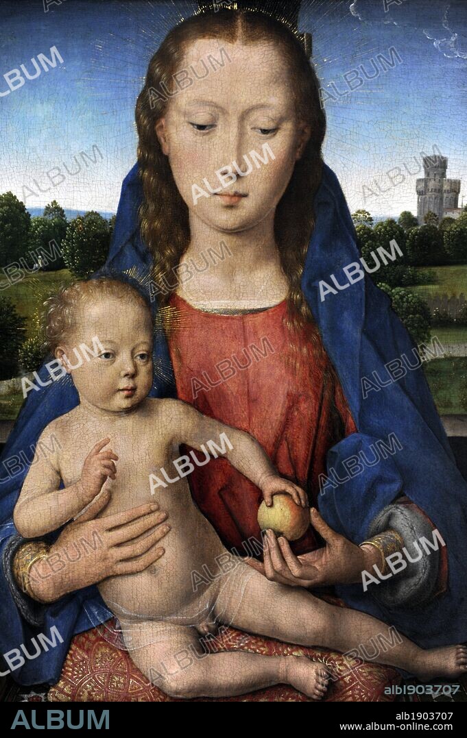 Hans Memling (1430-1494). German born painter. He moved to Flanders and worked in the tradition of Early Netherlandish painting. Portinari Triptych (central panel). Virgin and child. 1487. Oil on wood. Gemaldegalerie. Berlin. Germany.
