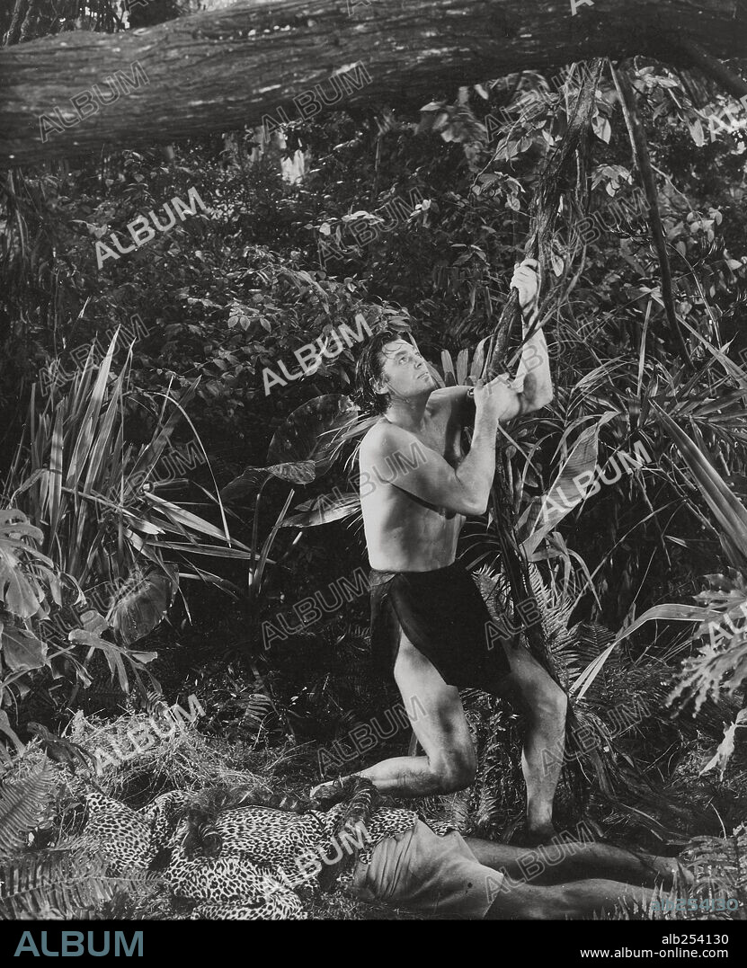 JOHNNY WEISSMULLER in TARZAN AND THE LEOPARD WOMAN, 1946, directed by KURT NEUMANN. Copyright RKO.