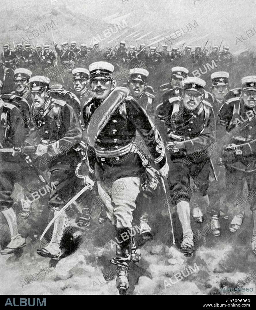 GUERRA RUSO-JAPONESA (1904-1905). Japón entró en guerra con Rusia con la finalidad de asegurarse intereses capitales en Corea y sur de Manchuria. "Infanteria Japonesa cargando a la bayoneta". La Ilustración Española y Americana, 1904.