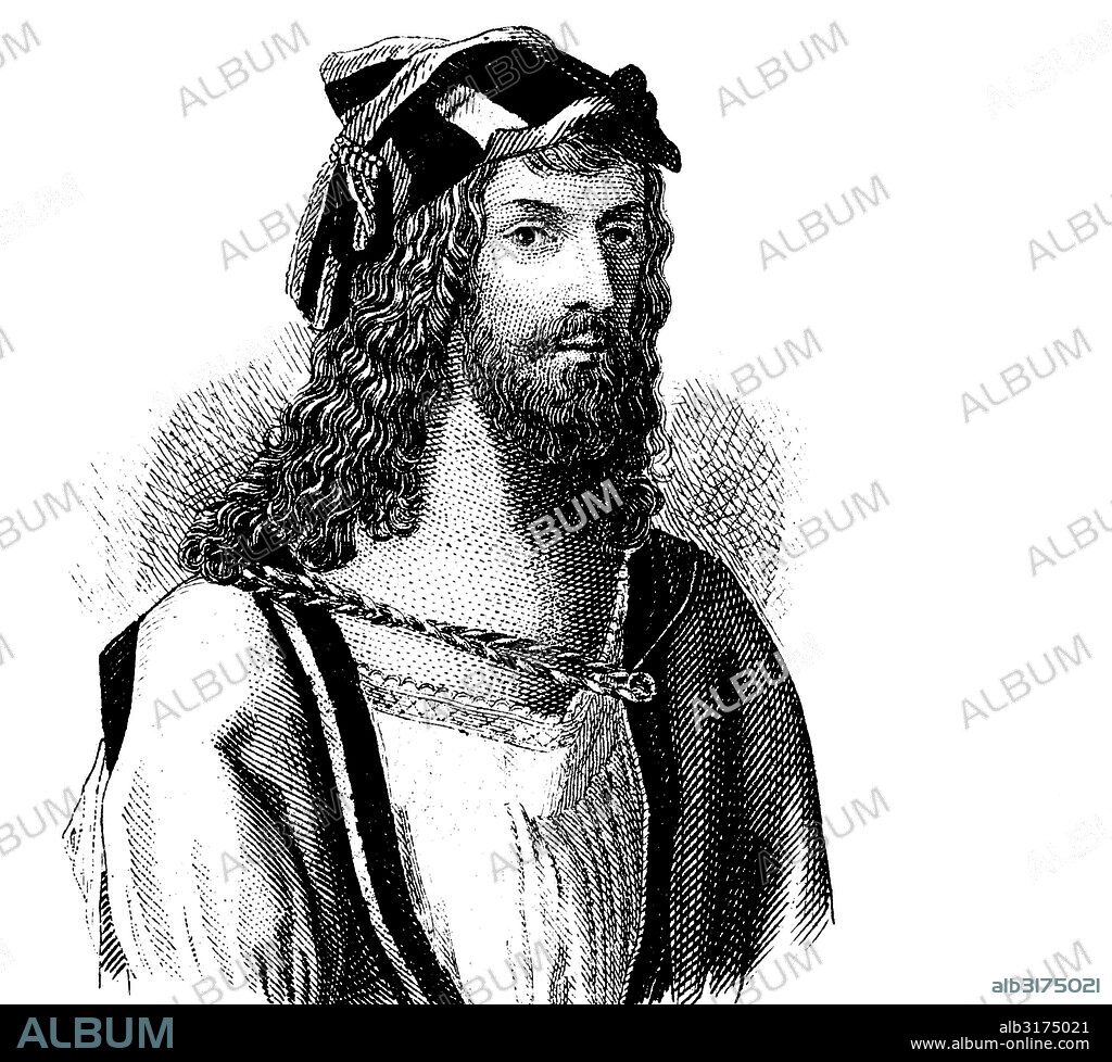 Fashion in the middle ages: hair style around 1500, historical illustration.