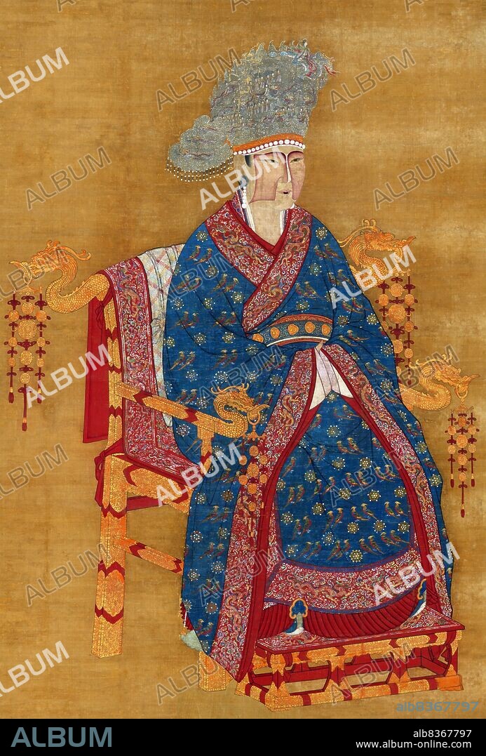 China: Empress Zhangxian Mingsu (969-1033), consort of Emperor Zhenzong, 3rd ruler of the Song Dynasty (r.997-1022). Hanging scroll painting, Song Dynasty (960-1279). Lady Liu, formally Zhangxian Mingsu, was the consort of Emperor Zhenzong of the Song Dynasty. Initially an entertainer and dancer, she caught the eye of the young Zhenzong, who back then was known as Prince Zhao Yuanxiu, and made her his consort when he became emperor. She eventually became empress and served as de facto co-ruler and regent when the emperor was sick from 1020 until 1022. She also served as regent for her adopted son, Emperor Renzong, who was still a minor at the time of his ascension.
