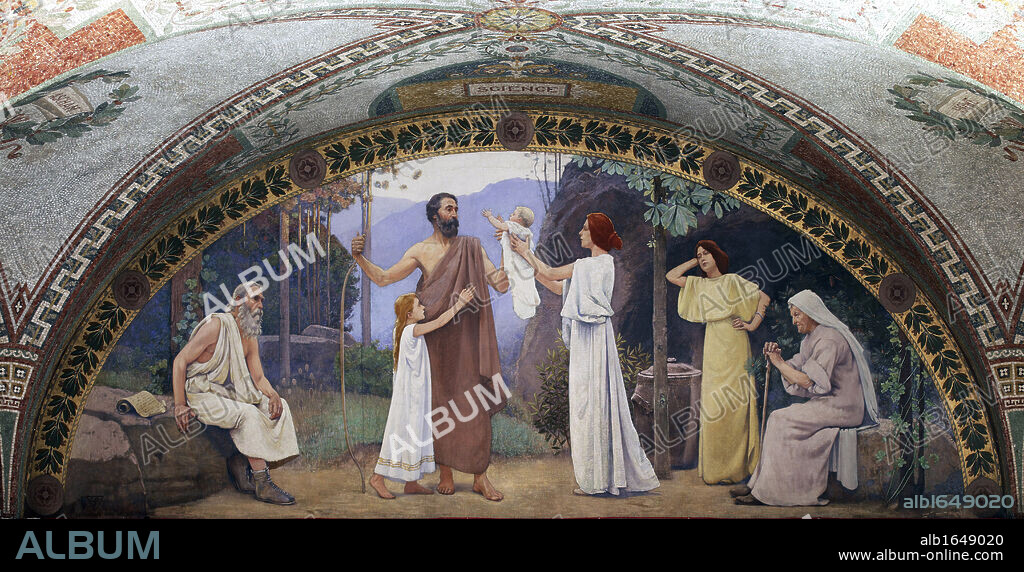 North Corridor, Great Hall. Family mural in lunette from the Family and Education series by Charles Sprague Pearce. Library of Congress Thomas Jefferson Building, Washington, D.C.).