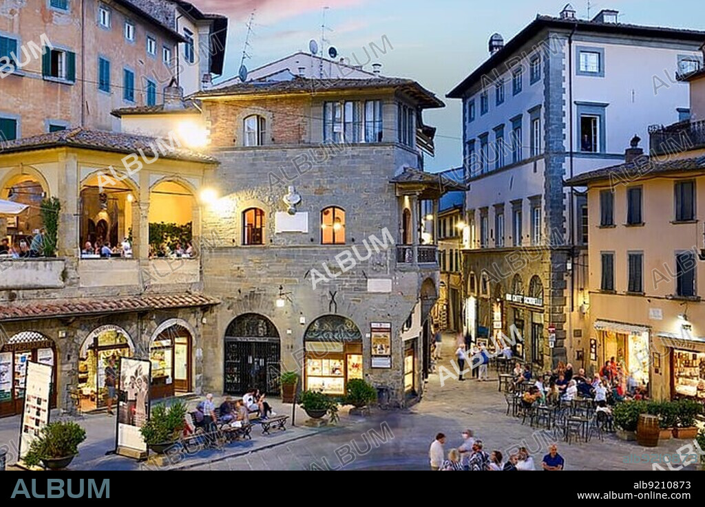 Cortona Arezzo Tuscany Italy. Piazza della Repubblica at sunset.