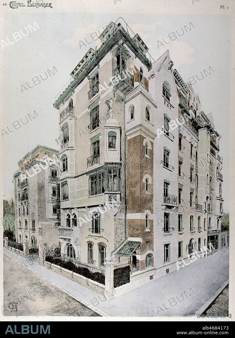 Vue d'ensemble. Etude sur le Castel-Beranger, 1899 par Hector GUIMARD (1841-1927), architecture de style Art Nouveau, 1900 . Credit JEAN VIGNE/KHARBINE TAPABOR.