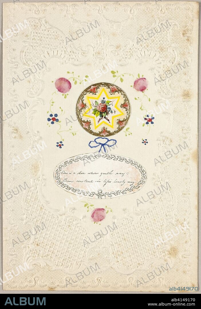 Love is a Star (Valentine). Unknown Artist; American or English, 19th century. Date: 1835-1845. Dimensions: 136 x 92 mm (folded sheet). Collaged elements and watercolor on embossed ivory wove paper. Origin: United States.