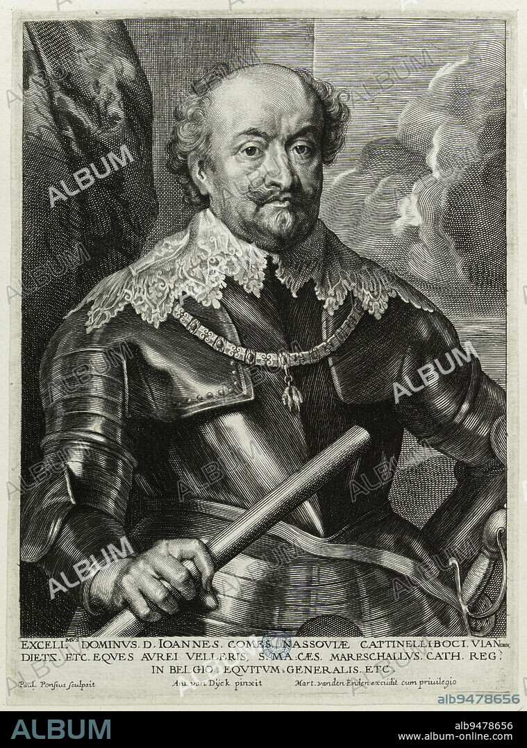 Nassau-Siegen, Count of, Van Dyck, Antoine or Anthonie or Antoon, Model, Pontius, Paulus, Aquafortist, Van den Enden, Martin, Printmaker, Between 1634 and 1636, 2nd quarter of the 17th century, Graphic arts, Original print, Etching, Paper, Burin, Height: 24.5 cm, Width: 17.8 cm.