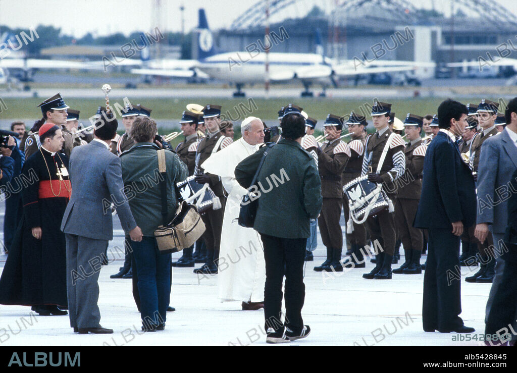 Pope John Paul II arriving at Airport for his second Papal Visit, Warsaw Poland, Bernard Gotfryd, June 16,1983.