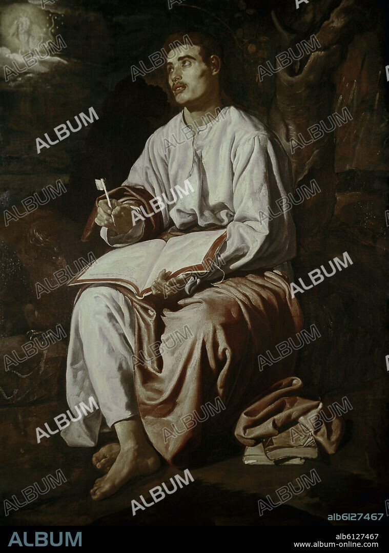 DIEGO VELAZQUEZ (1599-1660). SAN JUAN EVANGELISTA EN LA ISLA DE PATMOS - HACIA 1618 - BARROCO ESPAÑOL - O/L - 135x132 cm.