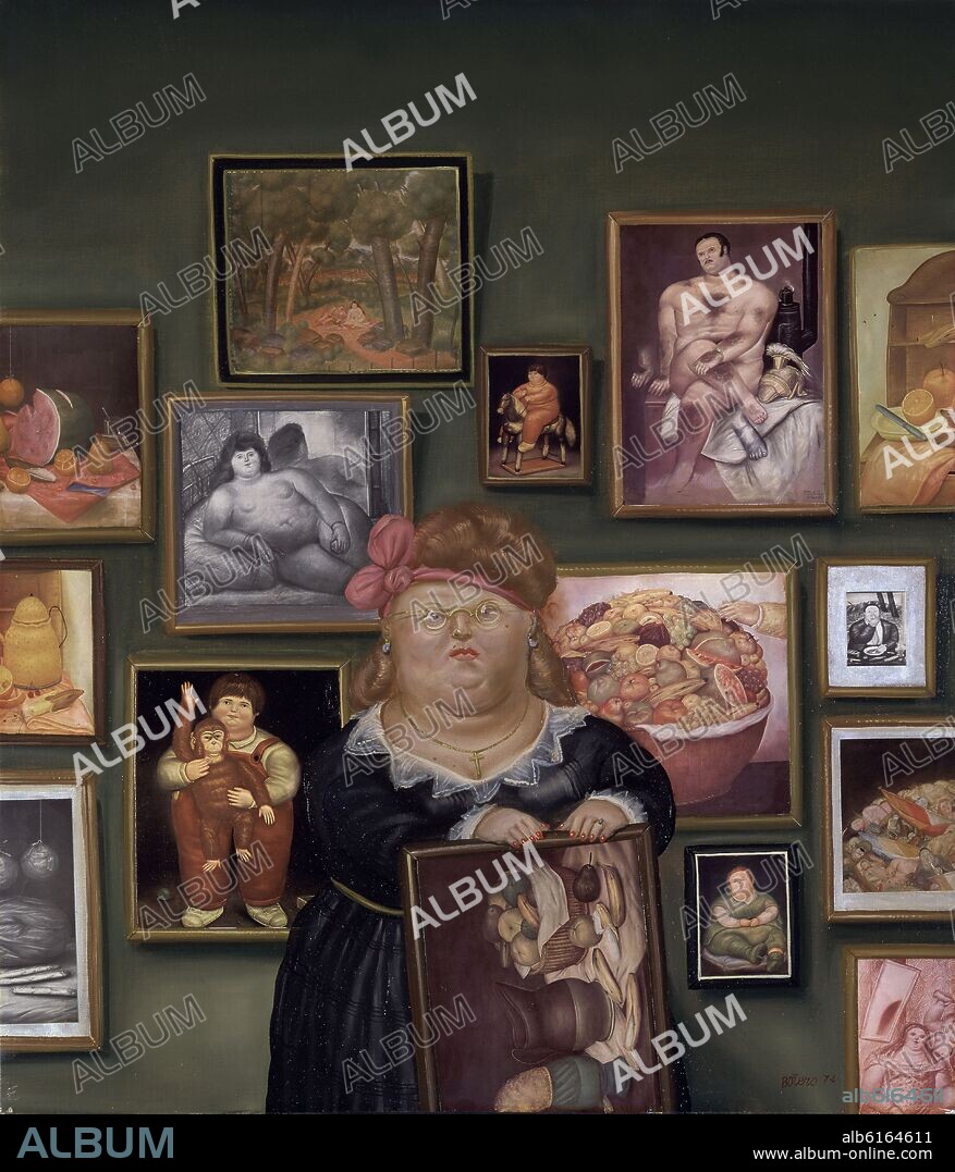 FERNANDO BOTERO. LA COLECCIONISTA - 1974 - OLEO COLLAGE LIENZO.