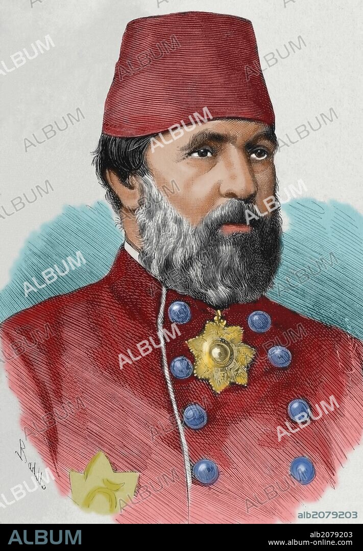 ARTURO CARRETERO Y SÁNCHEZ. Augustus Charles Hobart-Hampden (1822 âA_i_ 1886). Was an English naval captain and Ottoman admiral (hence widely known as Hobart Pasha). Engraving by A. Carretero. The Spanish and American illustration, 1887. Colored.