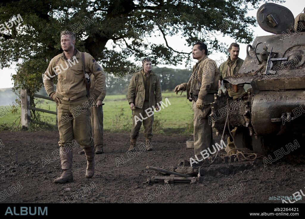 BRAD PITT, LOGAN LERMAN, MICHAEL PEÑA and SHIA LABEOUF in FURY, 2014, directed by DAVID AYER. Copyright QED INTERNATIONAL.