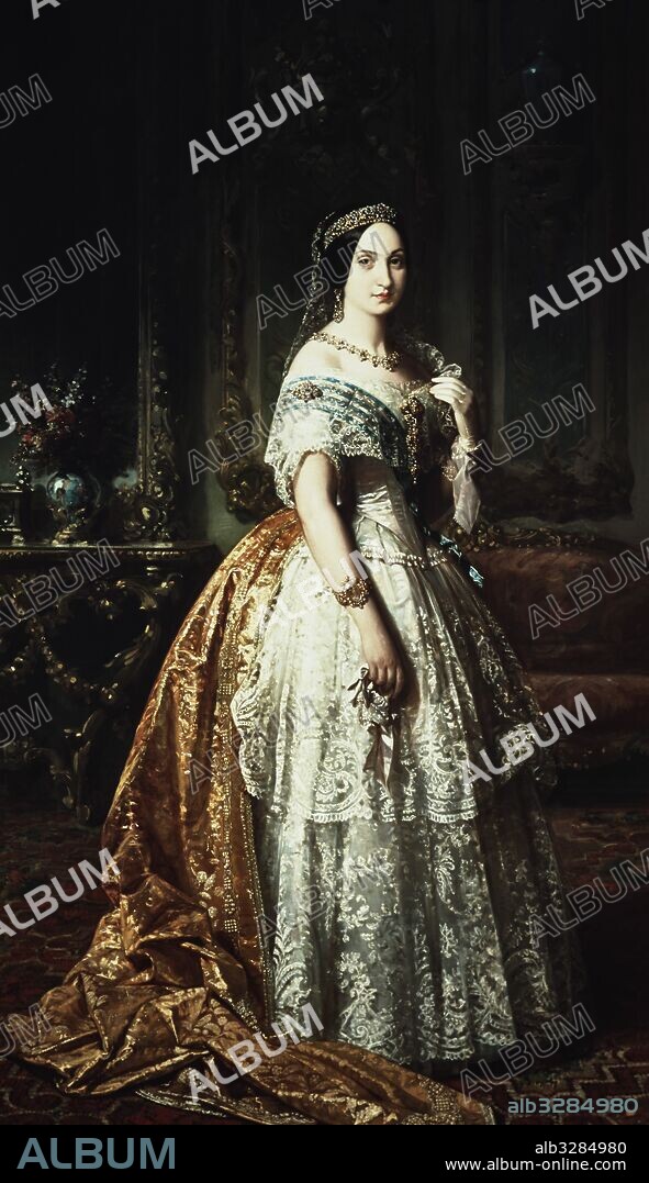 FEDERICO MADRAZO. Retrato de la Infanta María Luisa Fernanda de Borbón (1832-1897).Segunda hija del rey Fernando VII y María Cristina de las Dos Sicílias.Casada el 1846 con Antonio de Orleans, Duque de Montpensier, hijo de Felipe I de Francia.