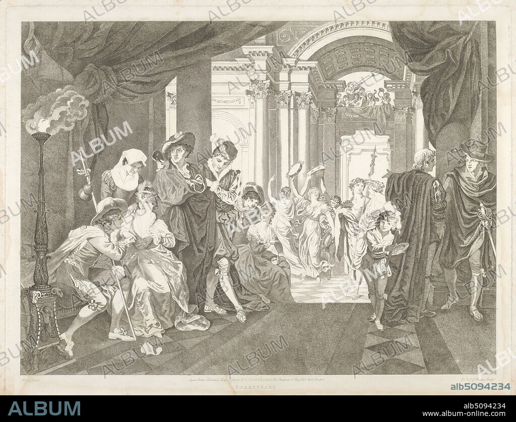 Romeo and Juliet: Act I, Scene V. 'A Hall in Capulet's House.', George Siegmund Facius, 17501804, And Johann G. Facius, 1750after 1802, German, after William Miller, 17961882, British, 1789, Engraving, Sheet: 17 1/2 x 23 7/16in. (44.5 x 59.5cm).