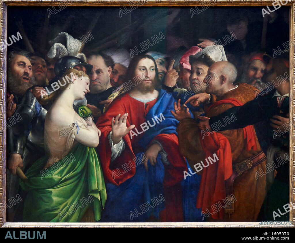 The Adulterous Woman, Oil on canvas, 1527-1529, Lorenzo LOTTO, Venise, 1480 - Loreto (région des Marches), 1557, Musée du Louvre, Paris, France.