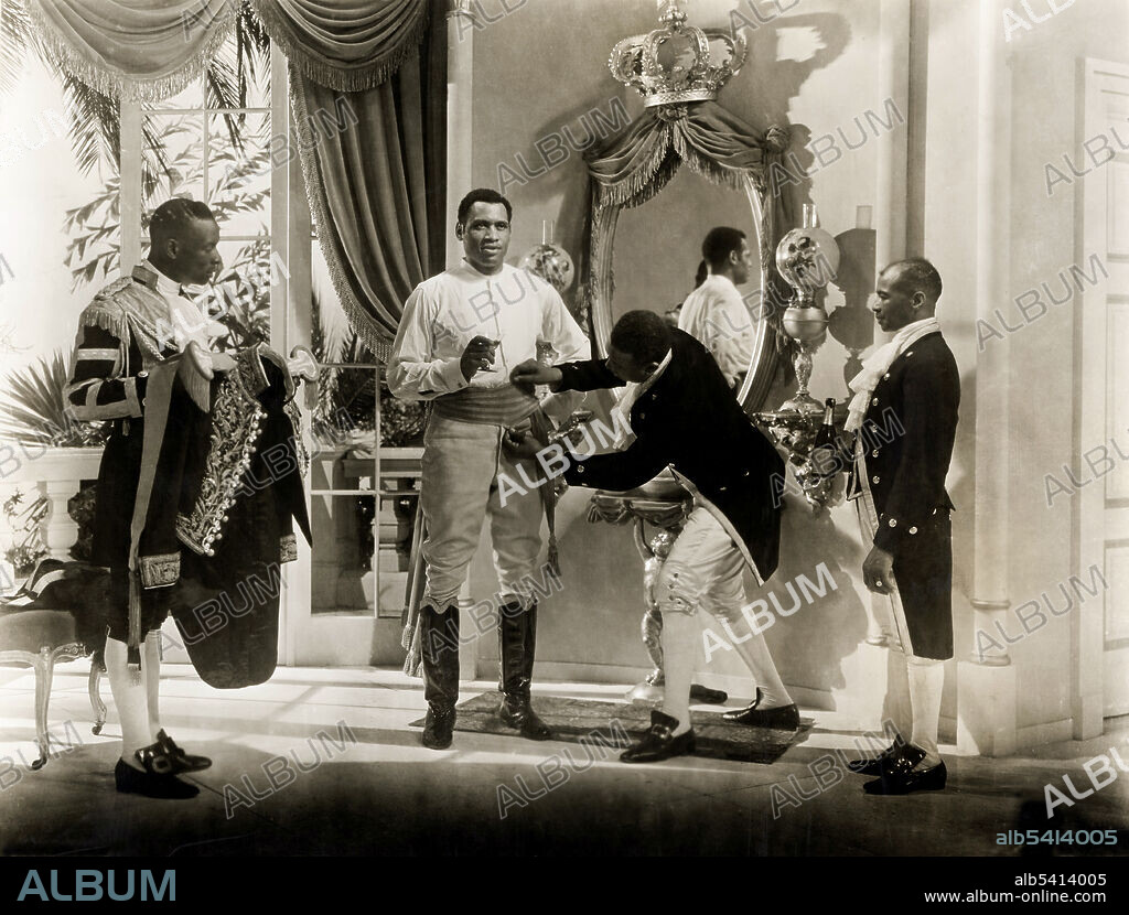 Movie still from The Emperor Jones starring Pul Robeson. An American pre-Code film adaptation of the 1920 Eugene O'Neill play made outside of the Hollywood studio system and financed with private money. United Artists Corporation, 1933 (cropped and cleaned) NOTE: other actors not identified.