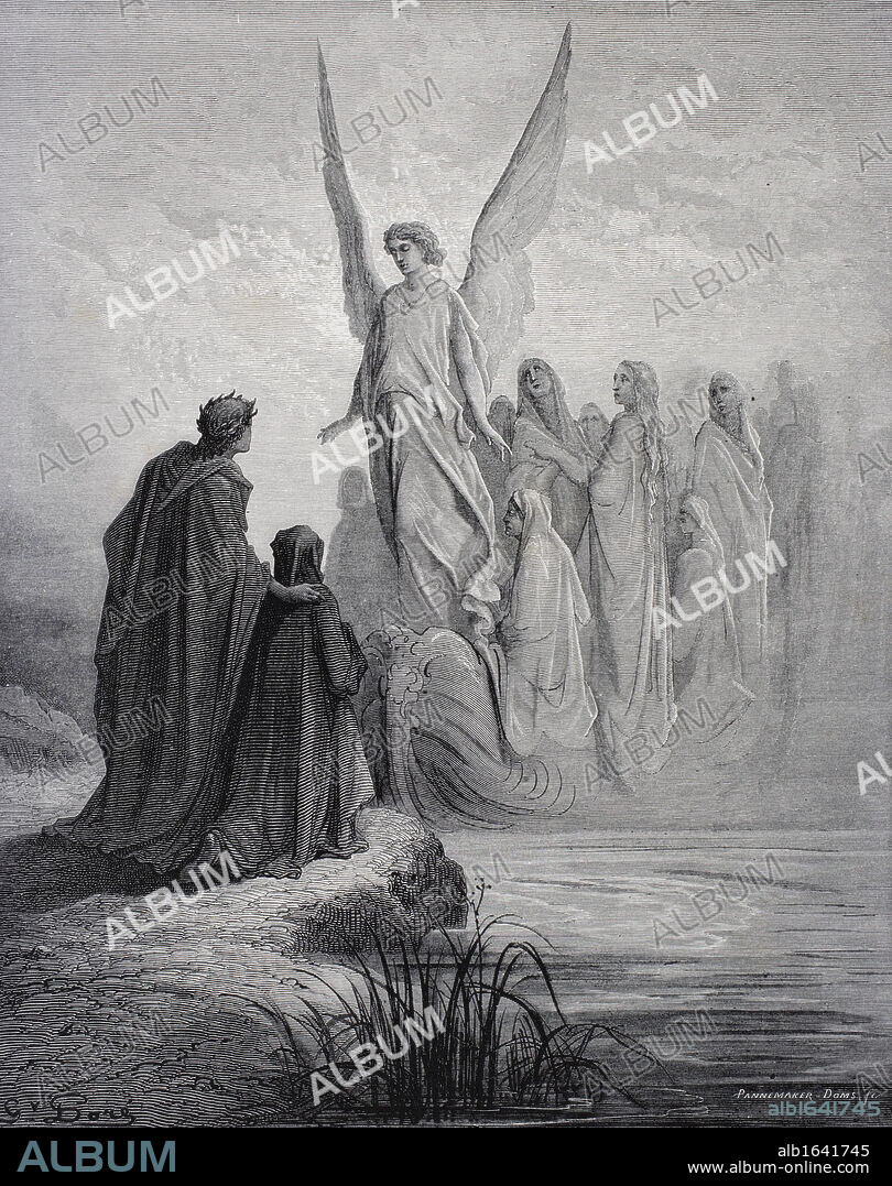 Illustration for Purgatorio by Dante Alighieri Canto II lines 42 and 43 by Gustave Dore 1832-1883 French artist and illustrator.