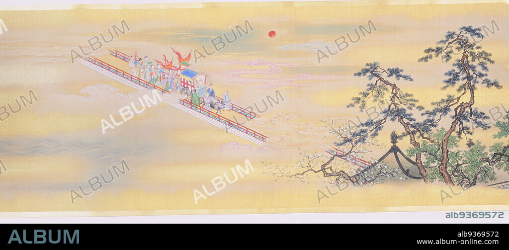 Lives of Chinese Immortals, Kan Seisenin Osanobu, Japanese, 17961846, Edo period, 16151868, 1835, One of a pair of handscrolls: ink, color, and gold on silk, Made in Japan, Asia, Paintings, overall height: 14 1/4 in. (36.2 cm).