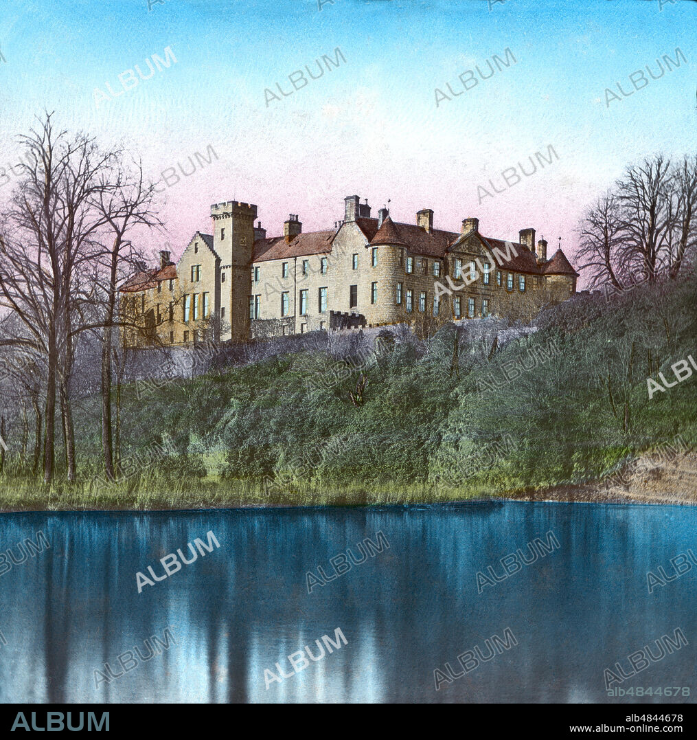 Magic Lantern slide circa 1900 hand coloured. Victorian/Edwardian era. Brechin Castle is a castle in Brechin, Angus, Scotland. The castle is the seat of the Earl of Dalhousie, who is the clan chieftain of Clan Maule of Panmure in Angus, and Clan Ramsay of.