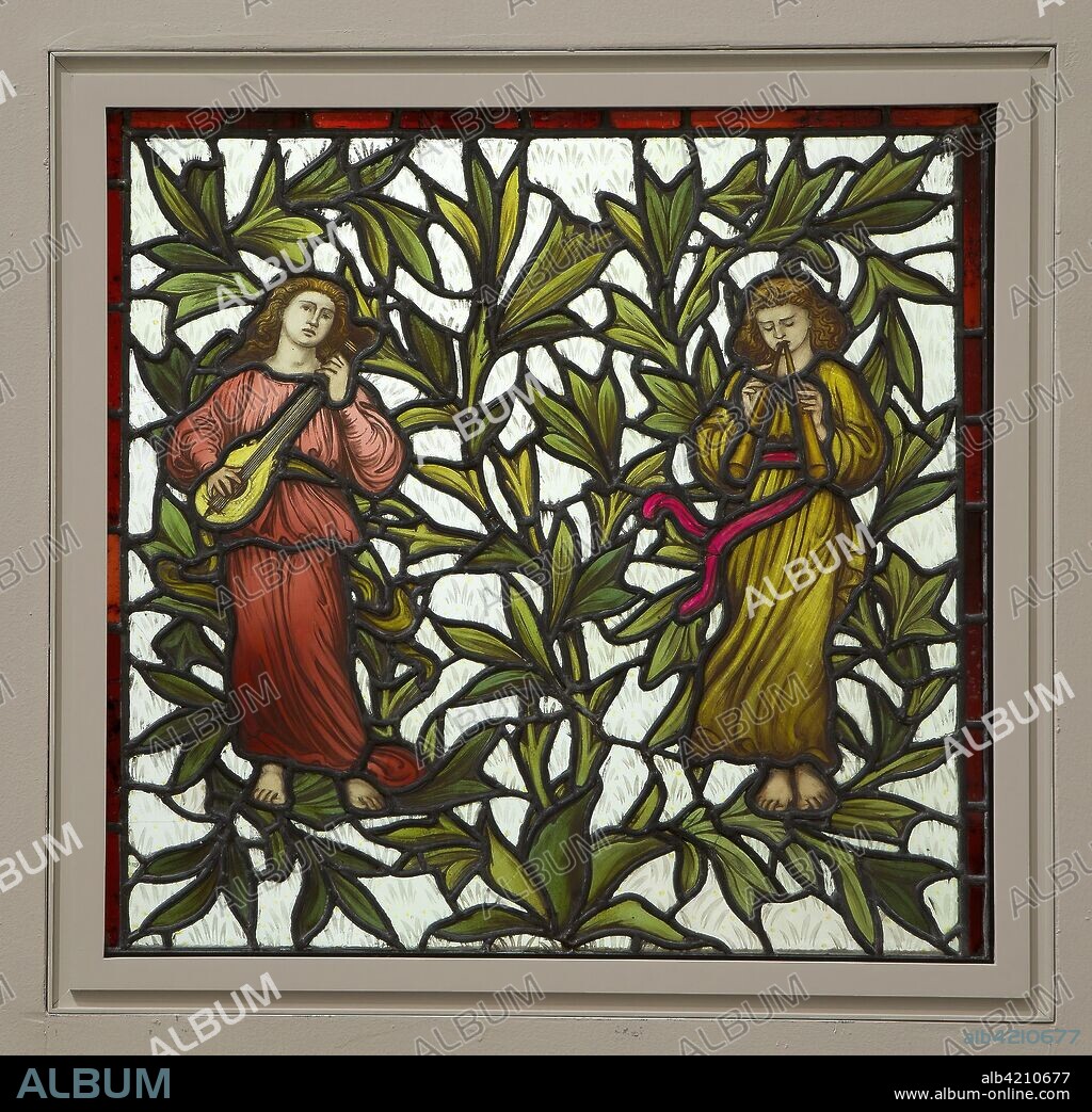 "Two Minstrels" Stained Glass. England; Designed by William Morris (English, 1835-1896); Painted by James Egan (1849-1920); Produced by Morris & Company (1875-1940). Date: 1885-1895. Dimensions: 60.3 × 59 cm (23 3/4 × 23 1/4 in.). Stained and painted glass. Origin: .