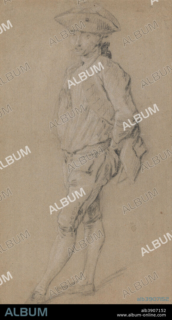 RICHARD WILSON. Full-length Study of a Young Man. Genre subject. Black and white chalk on medium, moderately textured, blued white laid paper. Height: 495 mm (19.48 in); Width: 284 mm (11.18 in).
