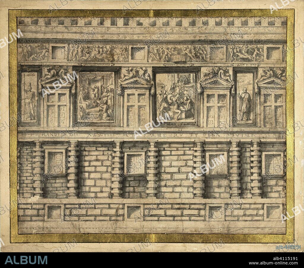 PERIN DEL VAGA. Design for the north facade of the Palazzo Doria, Genoa. Draughtsman: Perino del Vaga. Dating: 1534. Measurements: h 294 mm × w 362 mm.
