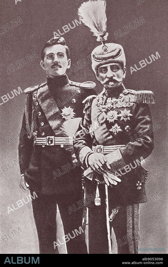 Peter I, King of Serbia with his son, Crown Prince Alexander, 1914.