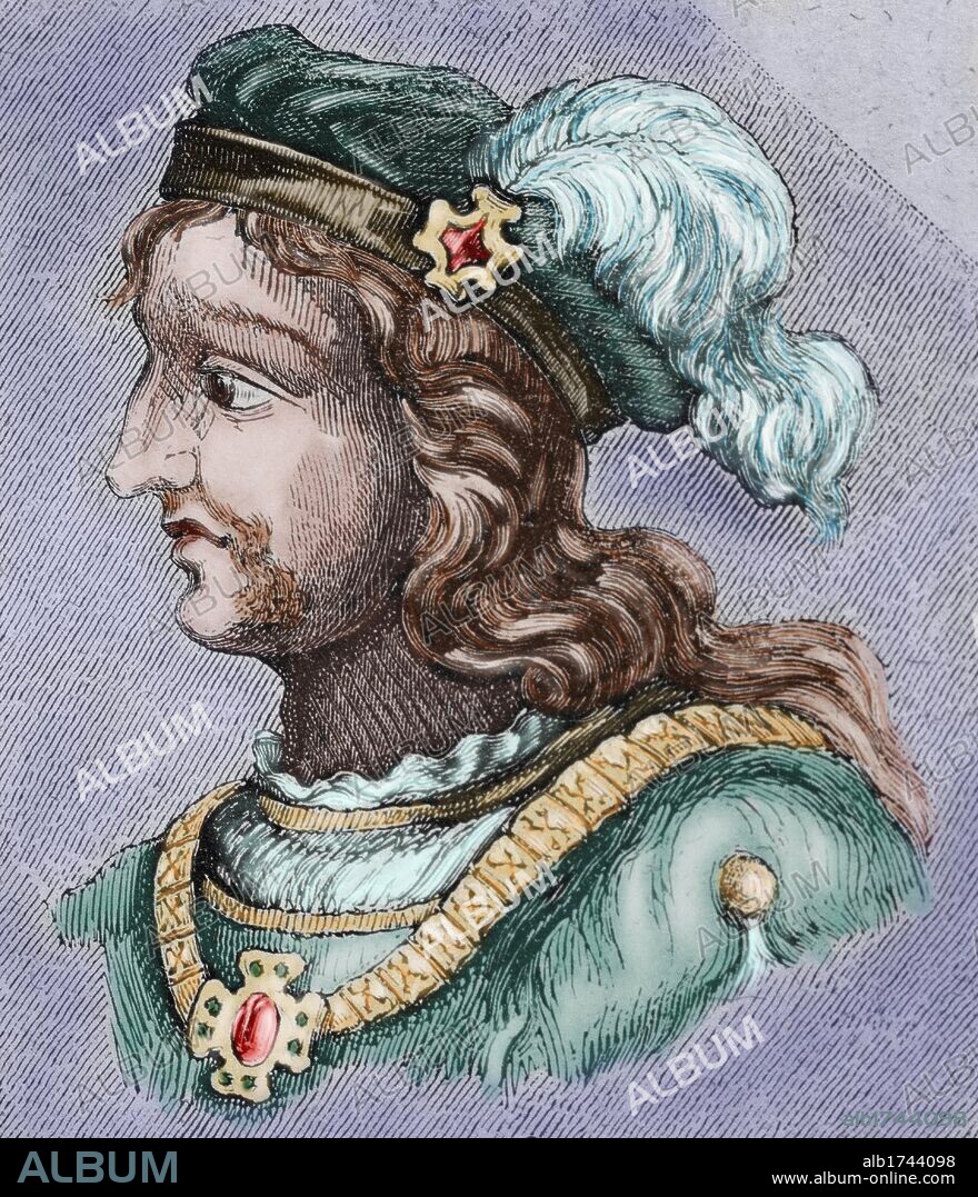 GESALEICO. Rey visigodo (507 a 510). Sucesor de Alarico. Grabado coloreado.