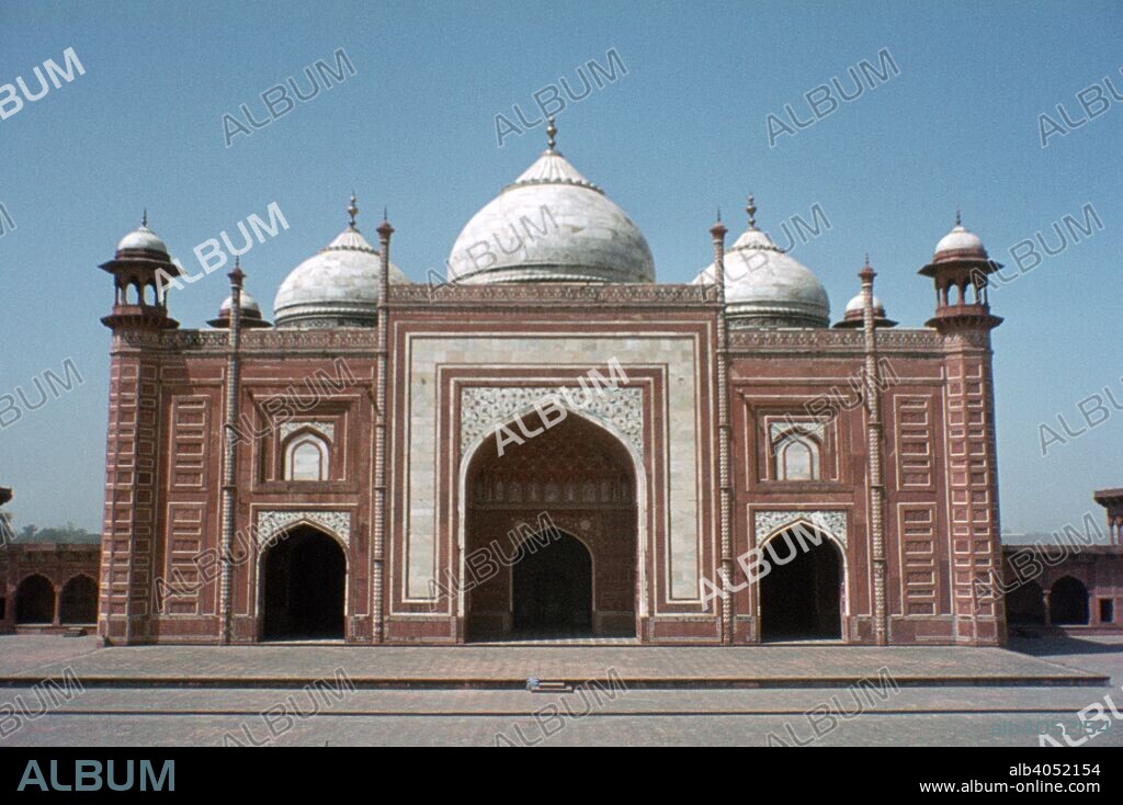 Taj Mahal Mosque, Agra, India. Built by Shah Jahan (1592-1666), Mughal emperor, for his wife Arjumand Banu Begam (d1631) called Mumtaz Mahal (Favourite of the Palace), the Taj Mahal is generally considered the finest example of Mughal architecture, a style that combines elements of Indian and Persian architectures. The complex is made up of several buildings in addition to the main mausoleum, including this mosque, completed in the 1640s.