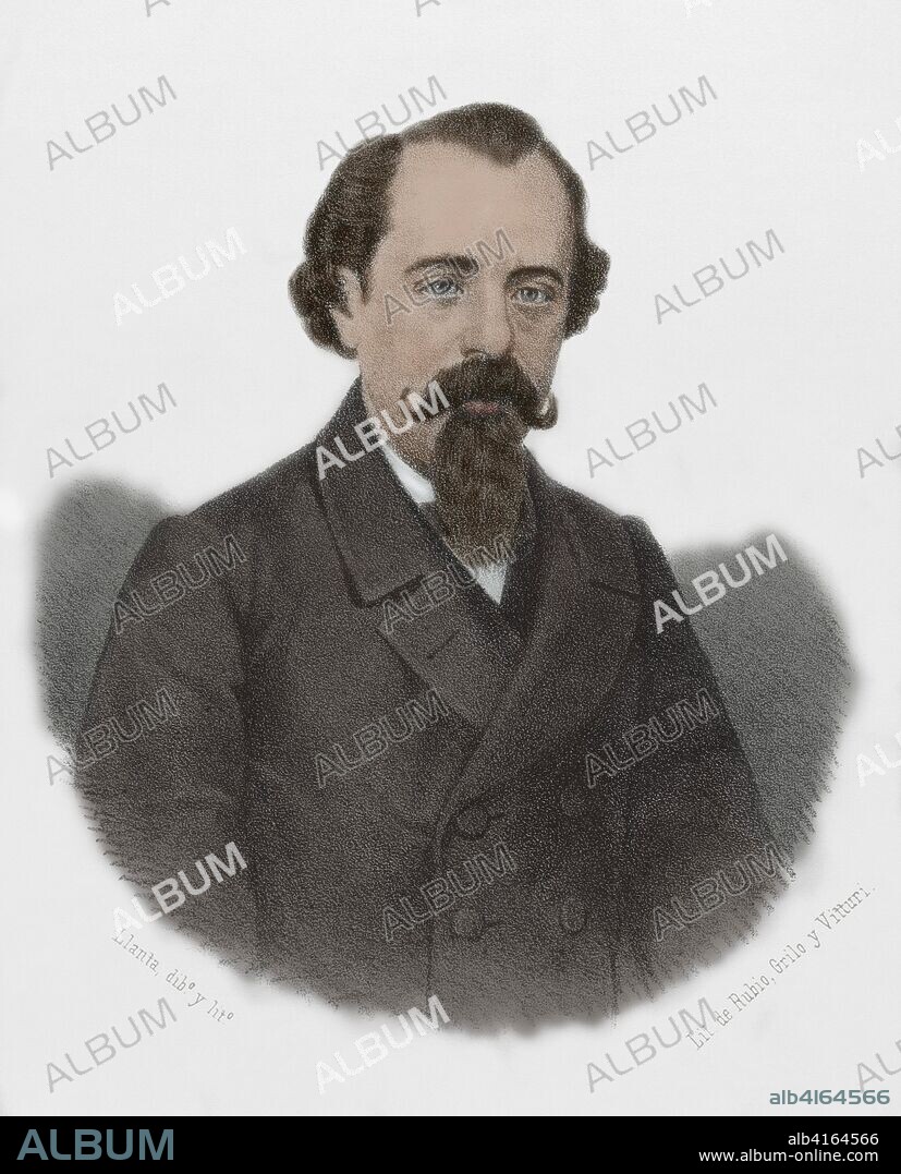 Adelardo López de Ayala (1828-1879). Dramaturgo, Académico y político español. Adscrito al realismo literario. Miembro de la Real Academia de la Lengua. Ministro de Ultramar durarante el Sexenio Democrático y la Restauración. Dibujo por Llanta. Litografía. Coloreada. Retrato. Crónica General de España, Historia Ilustrada y Descriptiva de sus Provincias. Extremadura, 1870.