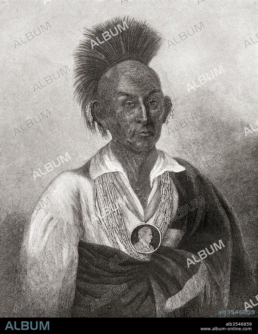 Black Hawk, born Ma-ka-tai-me-she-kia-kiak, 1767 –1 838. War leader and warrior of the Sauk American Indian Tribe. From The Century Magazine, published 1887.