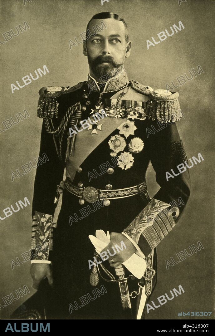 BASSANO LTD. 'H. M. King George V', 1911, (c1920). Portrait of King George V (1865-1936), King of the United Kingdom and the British Dominions, and Emperor of India, in dress uniform. From "The Great World War - A History" Volume I, edited by Frank A Mumby. [The Gresham Publishing Company Ltd, London, c1920].