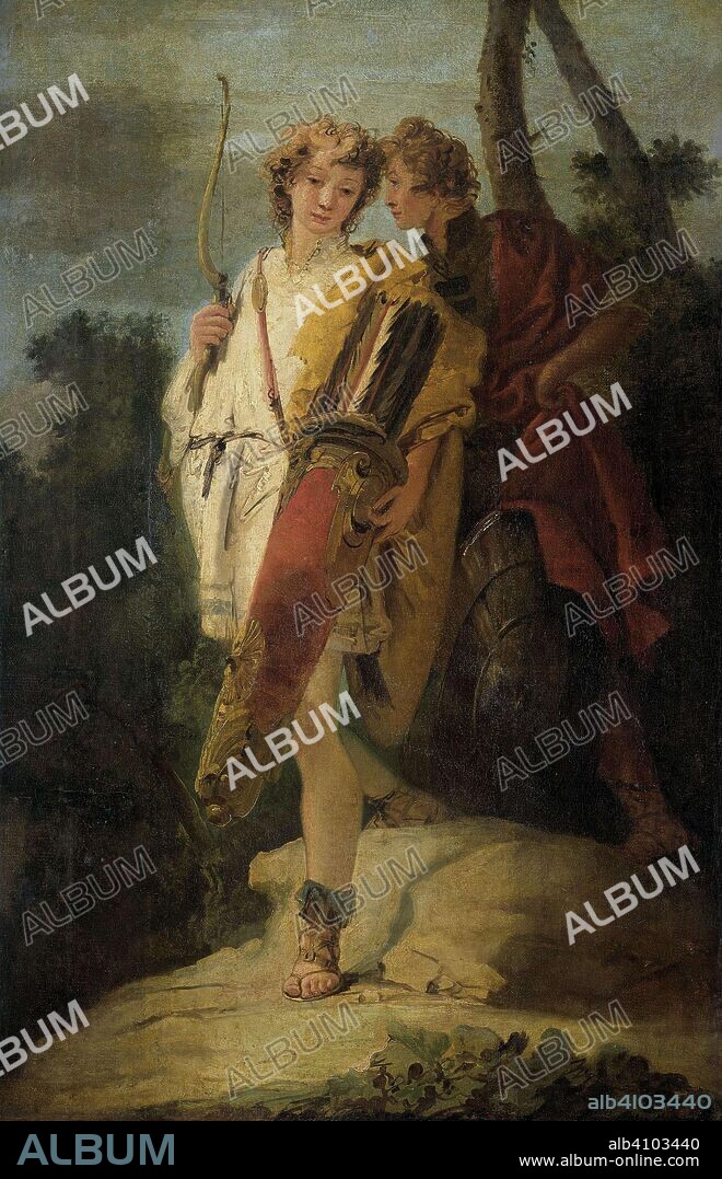 GIOVANNI BATTISTA TIEPOLO. Young Man with Bow and large Quiver and his Companion with a Shield, formerly entitled Telemachus and Mentor. Dating: 1730 - 1750. Measurements: h 114 cm × w 74.8 cm × t 3.5 cm; d 6.0 cm.