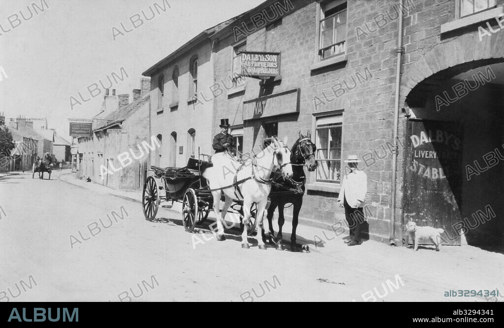 A Horse and Carriage Outside Dalby's Livery Stables. Wetherby, c1900.
