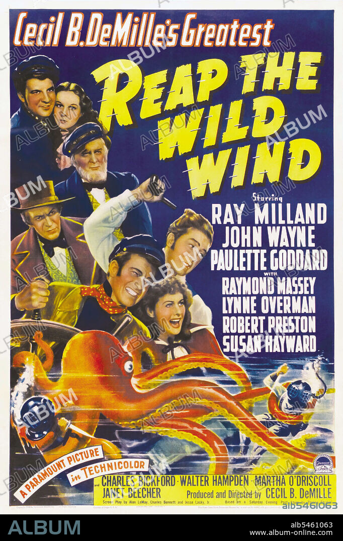 JOHN WAYNE, PAULETTE GODDARD y RAY MILLAND en PIRATAS DEL MAR CARIBE, 1942 (REAP THE WILD WIND), dirigida por CECIL B DEMILLE. Copyright PARAMOUNT PICTURES.