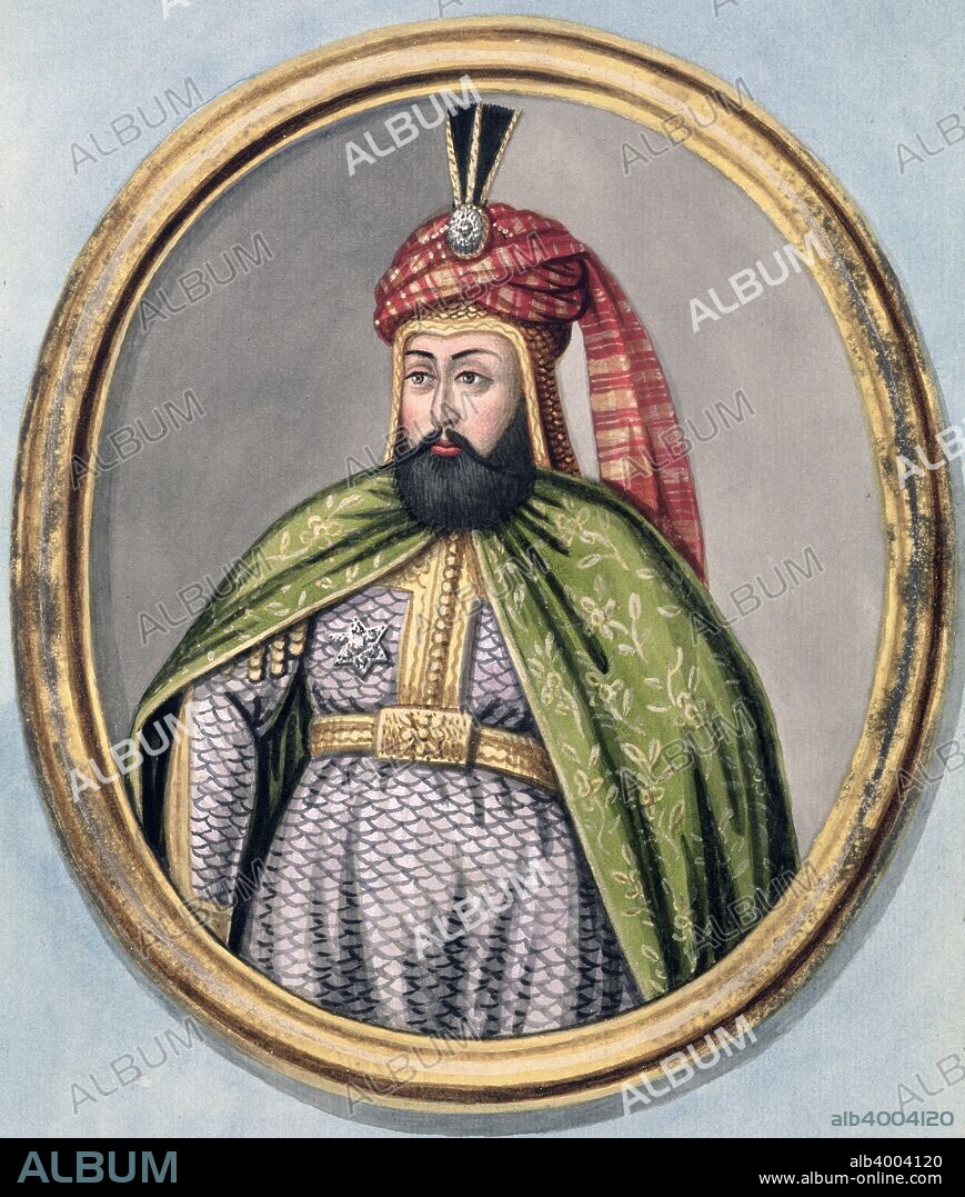 Murad IV, Ottoman Emperor, (1808). Murad (1612-1640) became Sultan in 1623 when he deposed his mentally unstable uncle, Mustapha I. He used decisive and brutal methods to quell the rebellions and corruption that had become endemic within the empire. The last Ottoman Emperor to personally command his army in battle, Murad captured Baghdad from the Safavid Persians in 1638. From A series of Portraits of the Emperors of Turkey, 1808.