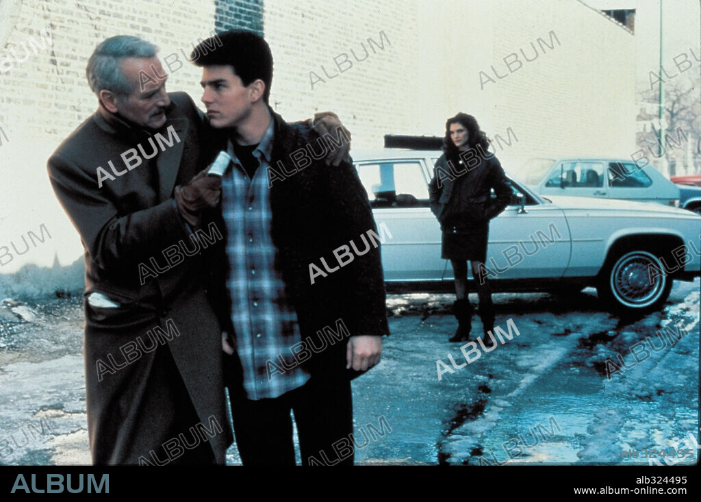 MARY ELIZABETH MASTRANTONIO, PAUL NEWMAN and TOM CRUISE in THE COLOR OF MONEY, 1986, directed by MARTIN SCORSESE. Copyright TOUCHSTONE PICTURES.